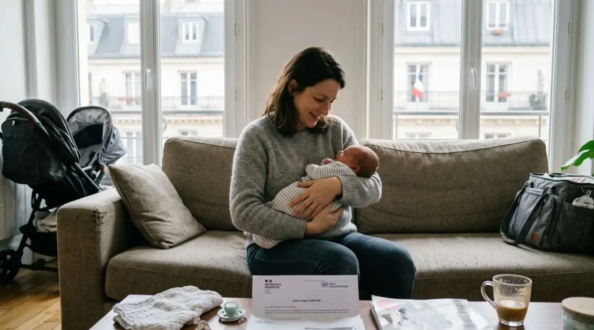 Femme enceinte consultant ses droits maternité