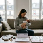 Femme enceinte consultant ses droits maternité