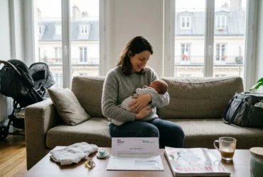 Femme enceinte consultant ses droits maternité