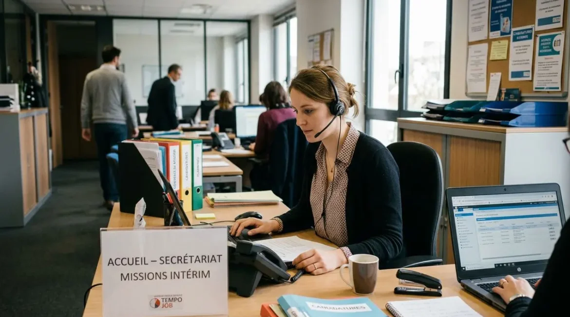 Secrétaire au bureau travaillant sur ordinateur