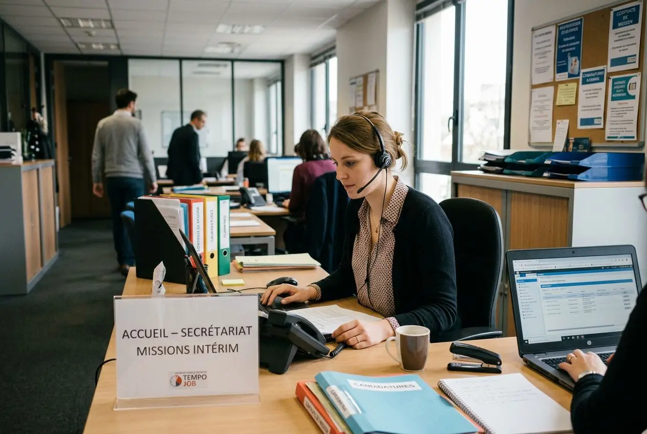 Secrétaire au bureau travaillant sur ordinateur