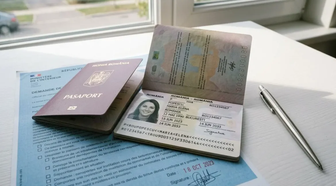Documents d’identité et formulaire officiel sur cadre de travail, reflet des droits des travailleurs roumains en france droits