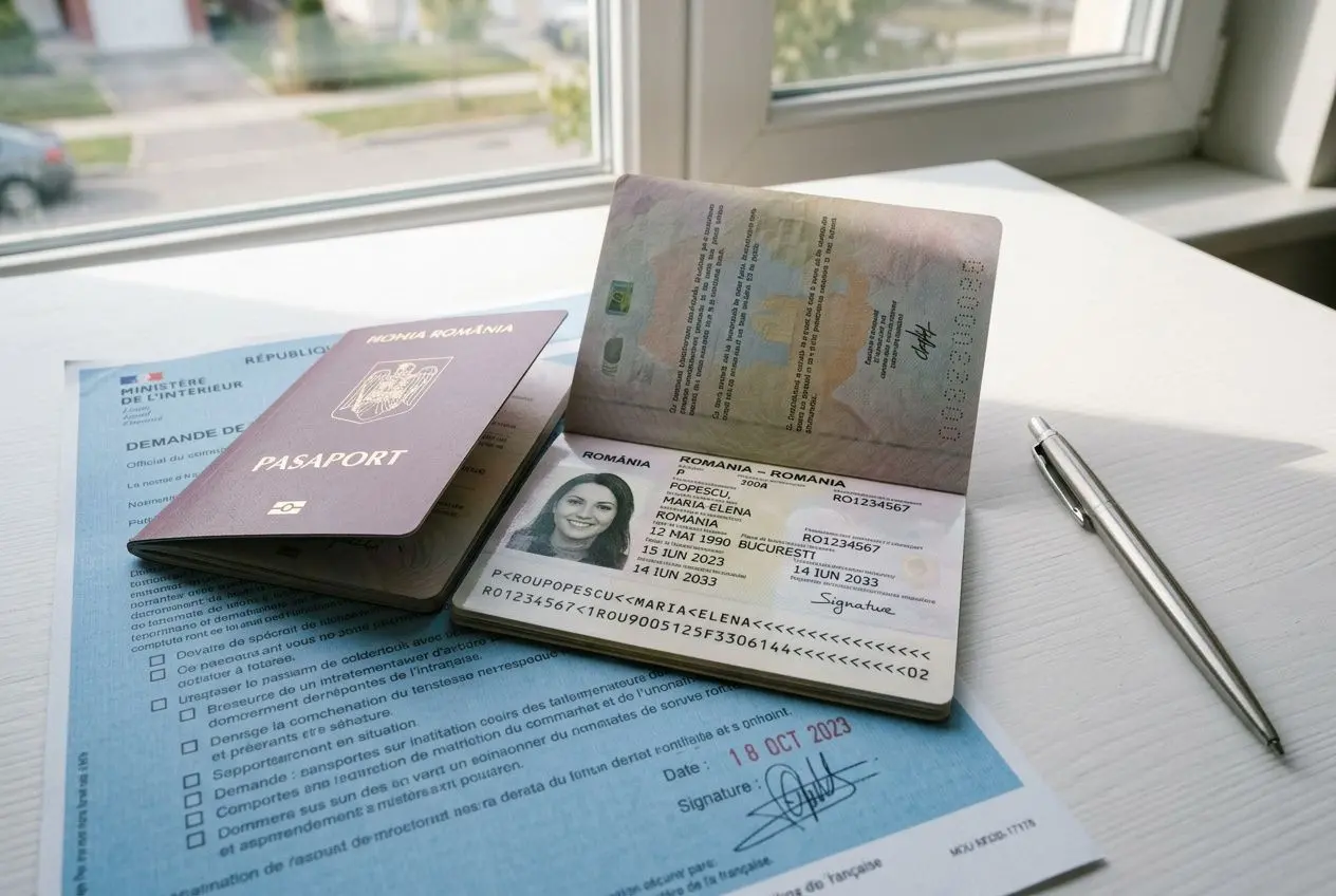 Documents d’identité et formulaire officiel sur cadre de travail, reflet des droits des travailleurs roumains en france droits