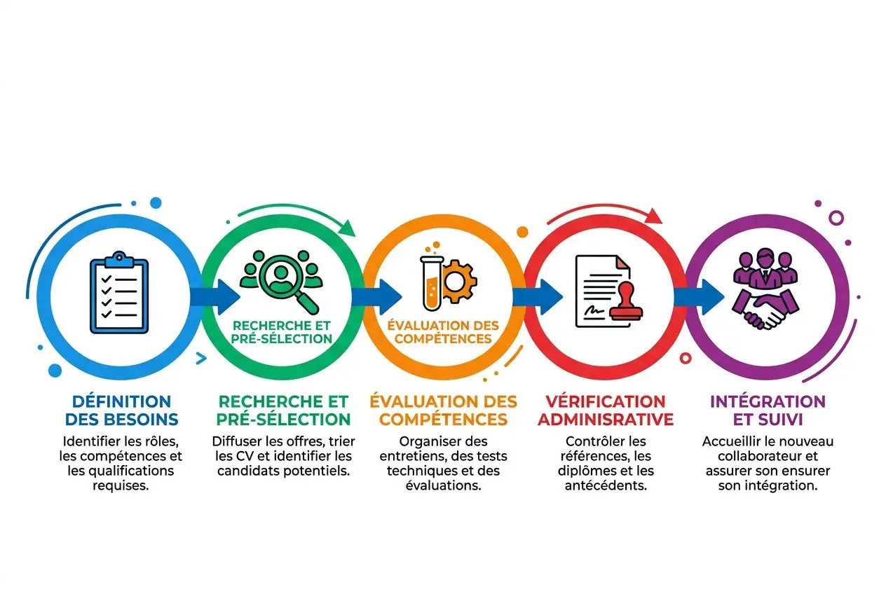 Processus de sélection et évaluation d’un soudeur roumain compétences certification, avec définition des besoins, pré-sélection, évaluation et intégration.