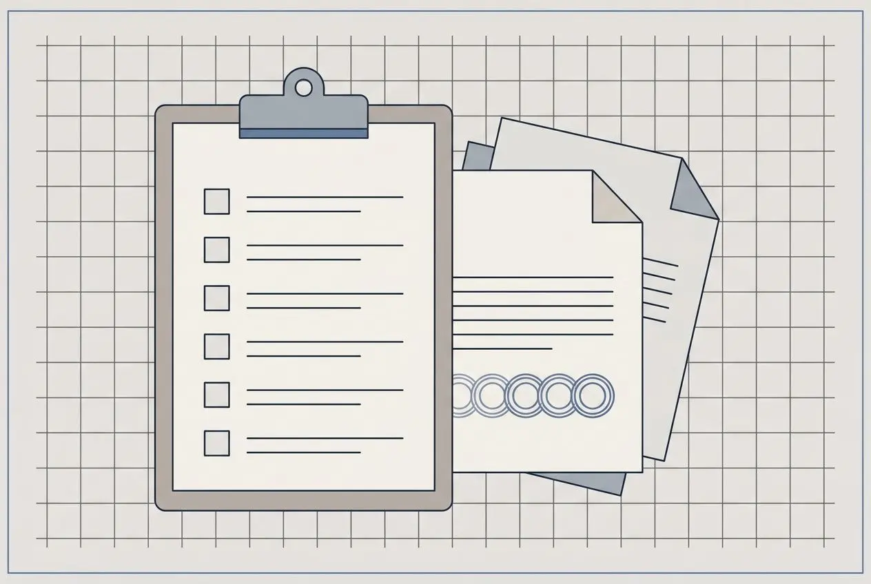 Clipboard et fiches de travail, symbole de démarches et de documents administratifs pour recruter en Roumanie.