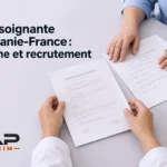 Deux personnes examinent des documents médicaux sur une table, avec un stéthoscope posé à côté.