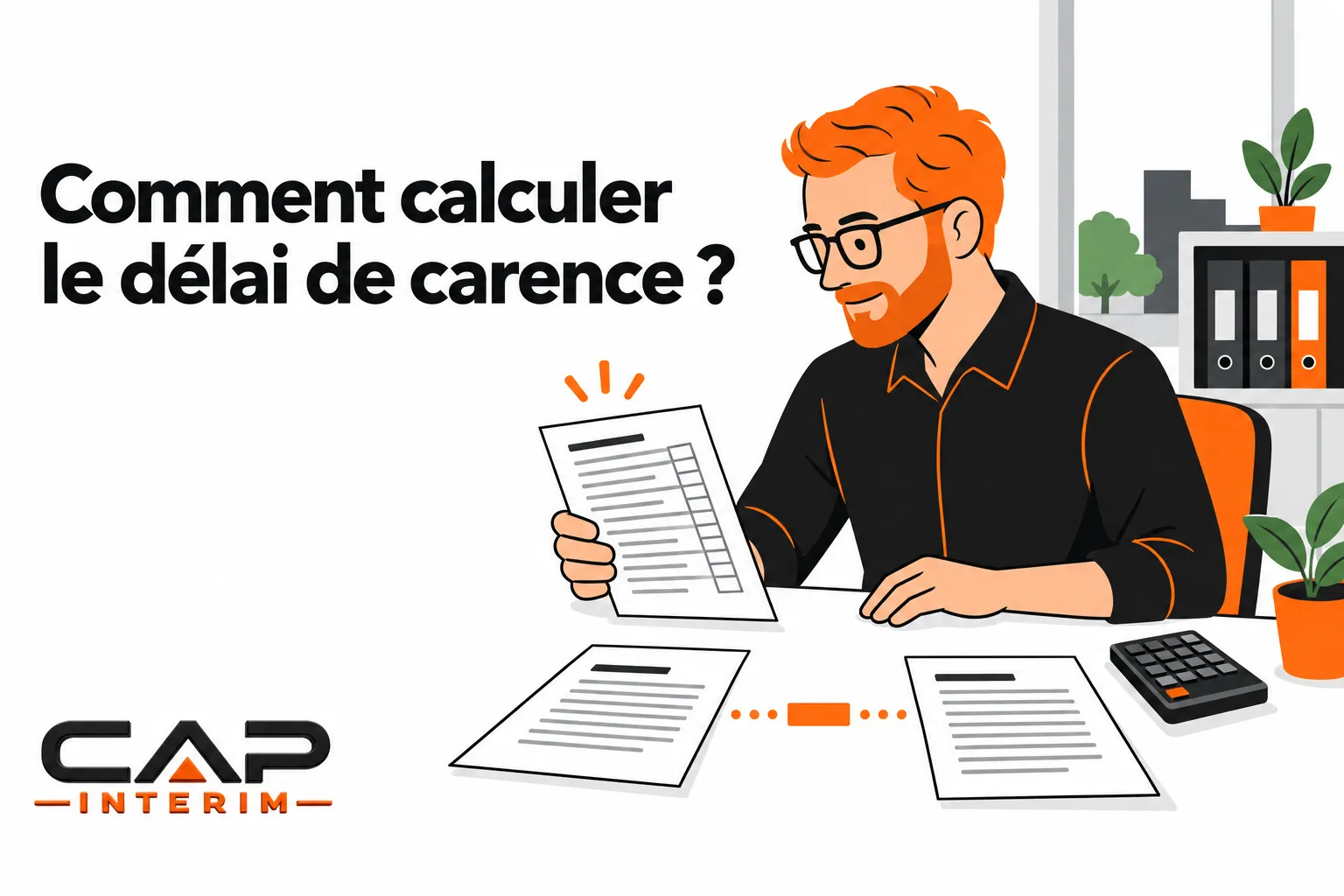 Homme blond avec lunettes lit et examine des documents de travail sur une table.